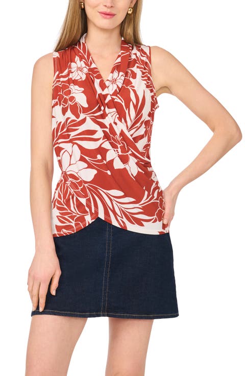 Floral Print Crossover Front Jersey Top