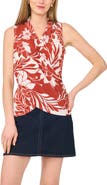 Vince Camuto Floral Print Crossover Front Jersey Top