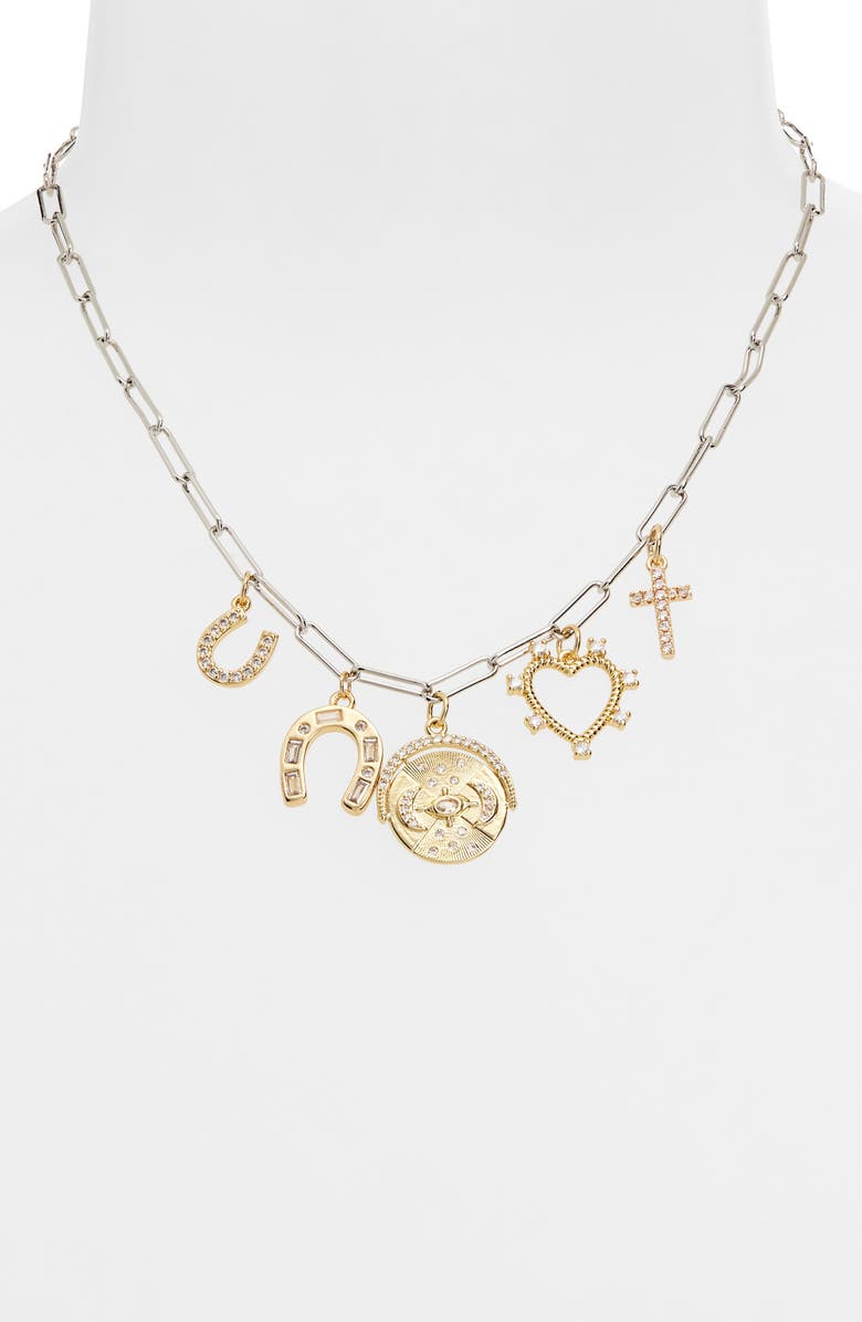 Panacea Two-Tone Charm Paper Clip Chain Necklace, Alternate, color, Two Tone