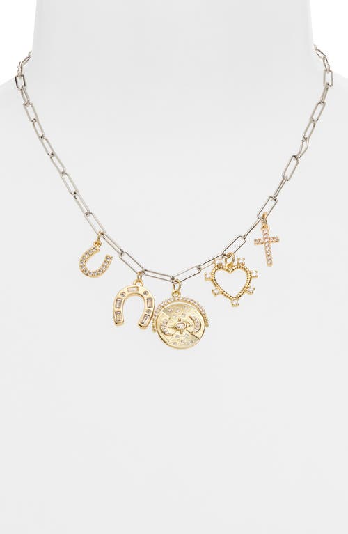 Panacea Two-tone Charm Paper Clip Chain Necklace In Multi