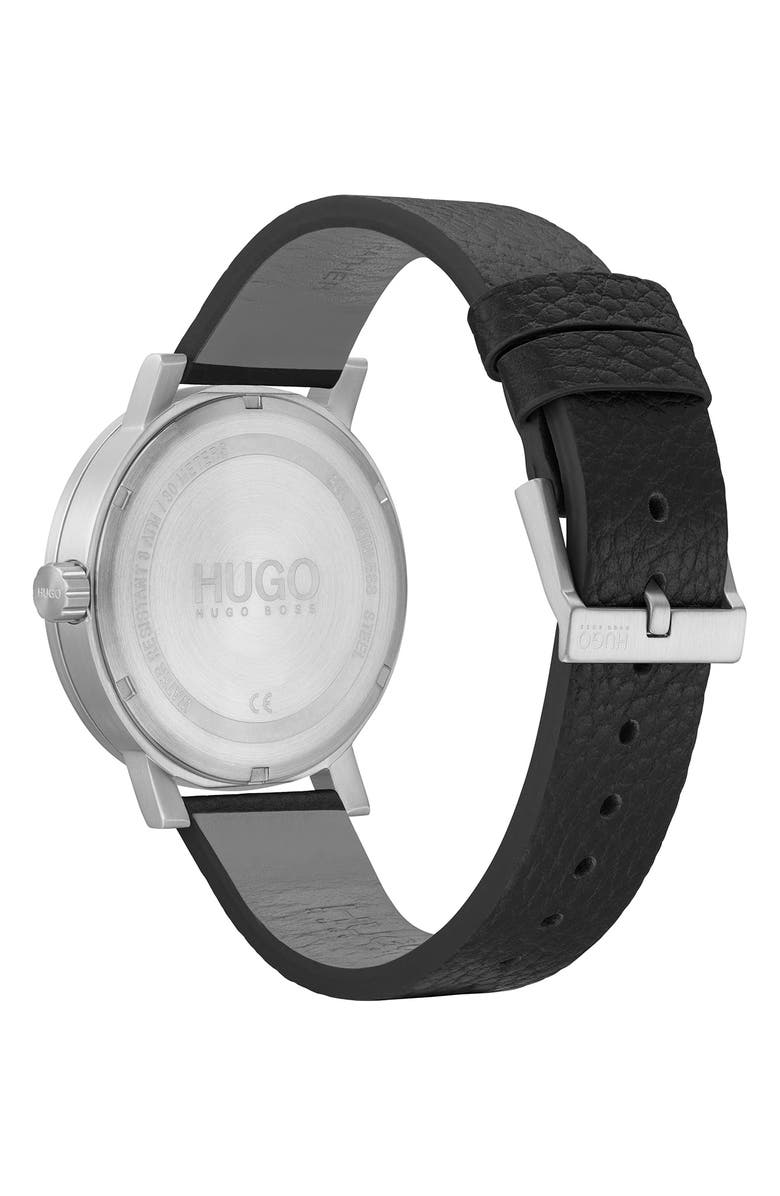 BOSS Rase Leather Strap Watch, 42mm, Alternate, color, Black