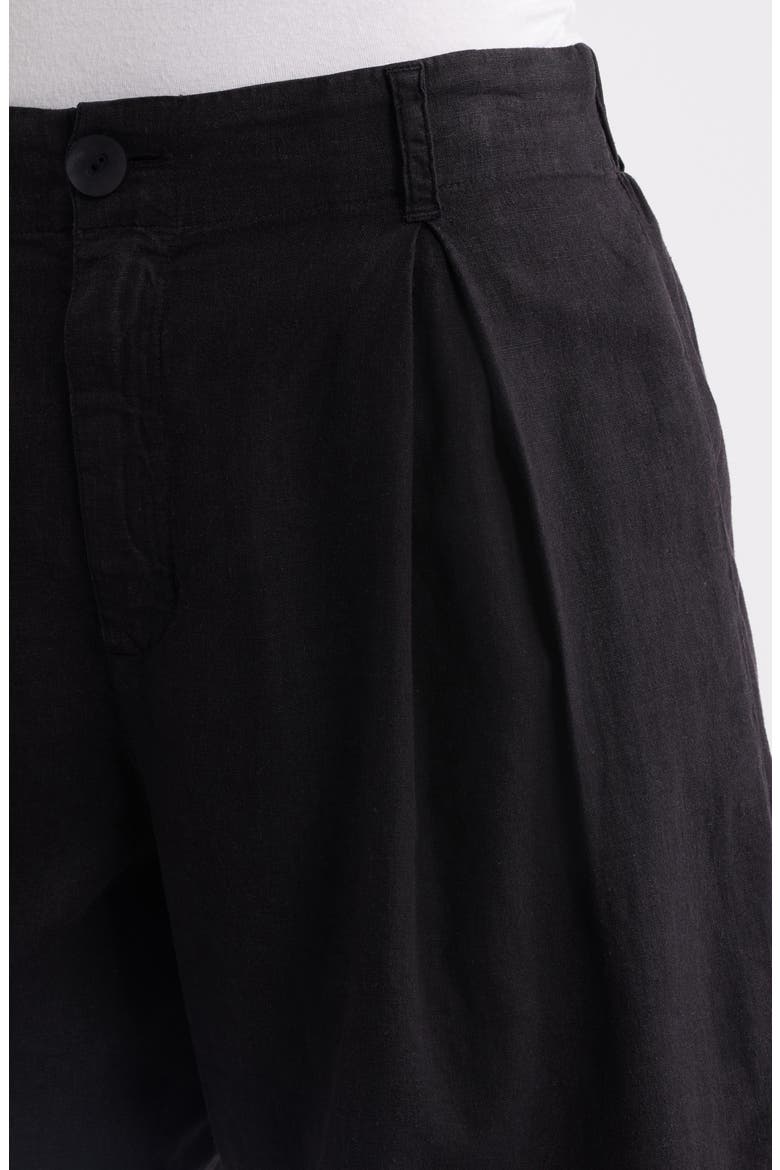 Linen Blend Pleat Shorts, Alternate, color, BLACK