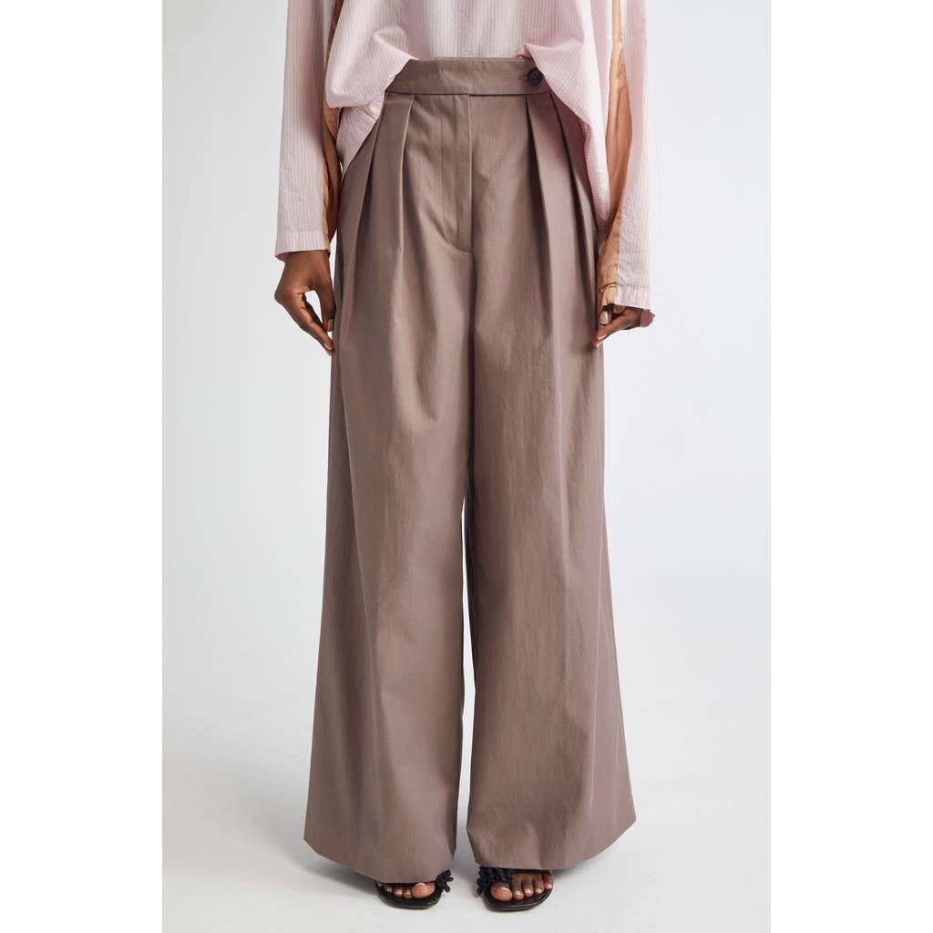 Dries Van Noten Pleated Cotton Wide Leg Pants In Neutral