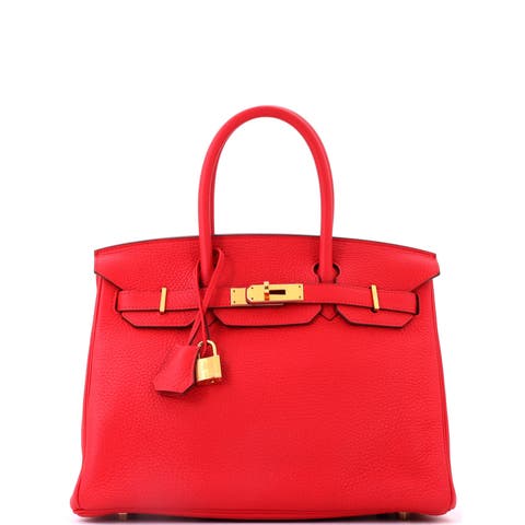 Birkin Handbag Red Clemence with Gold Hardware 30