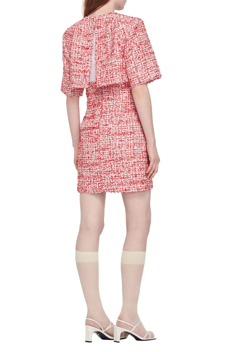 SANDRO Overlay Metallic Tweed Sheath Dress, Alternate, color, Rouge