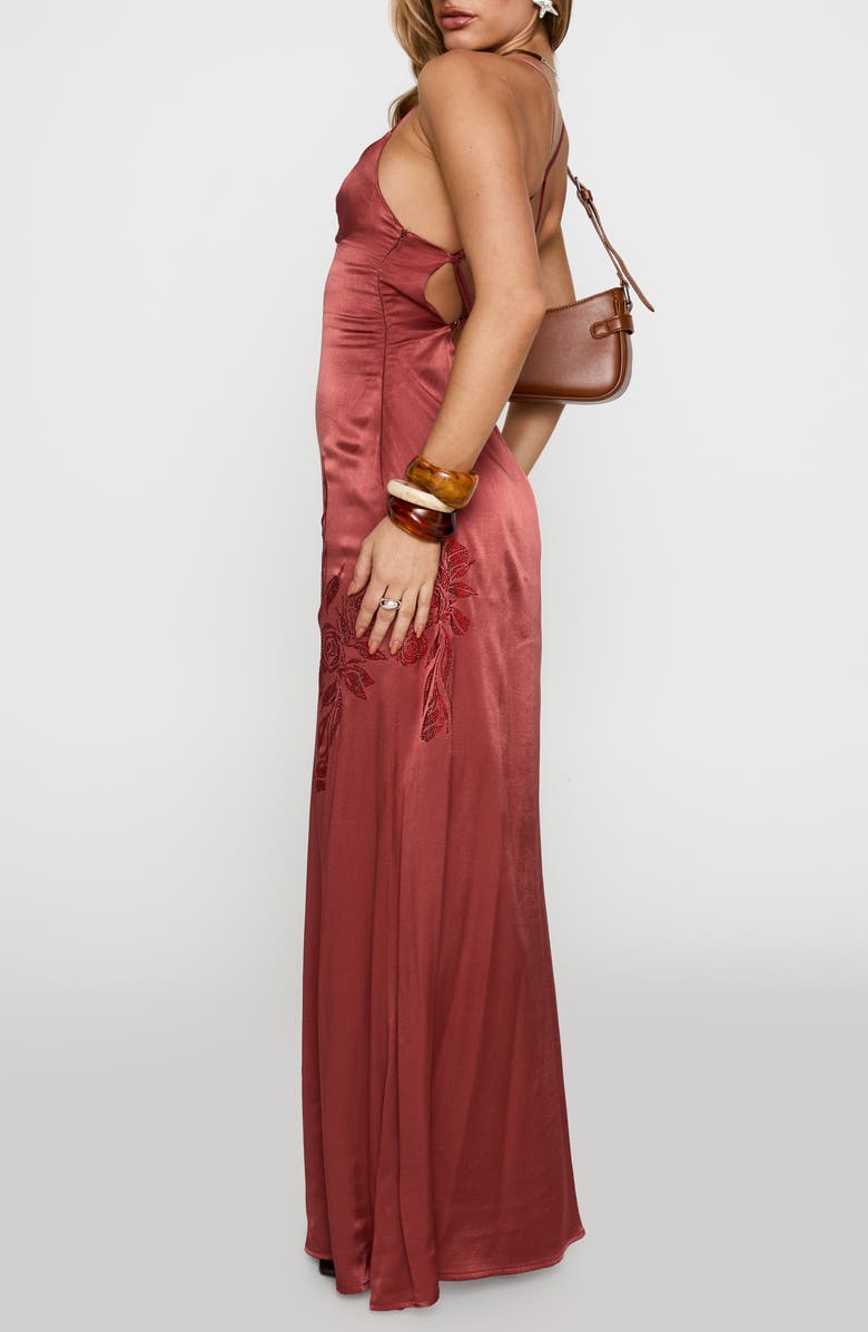 Princess Polly Catch You Up Bead Detail Strappy Back Satin Gown, Alternate, color, Red