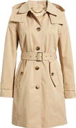 Michael Kors Water Resistant Trench Coat with Removable Hood