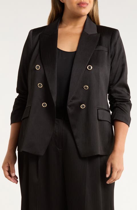 Crinkle Satin Faux Double Breasted Jacket (Plus)