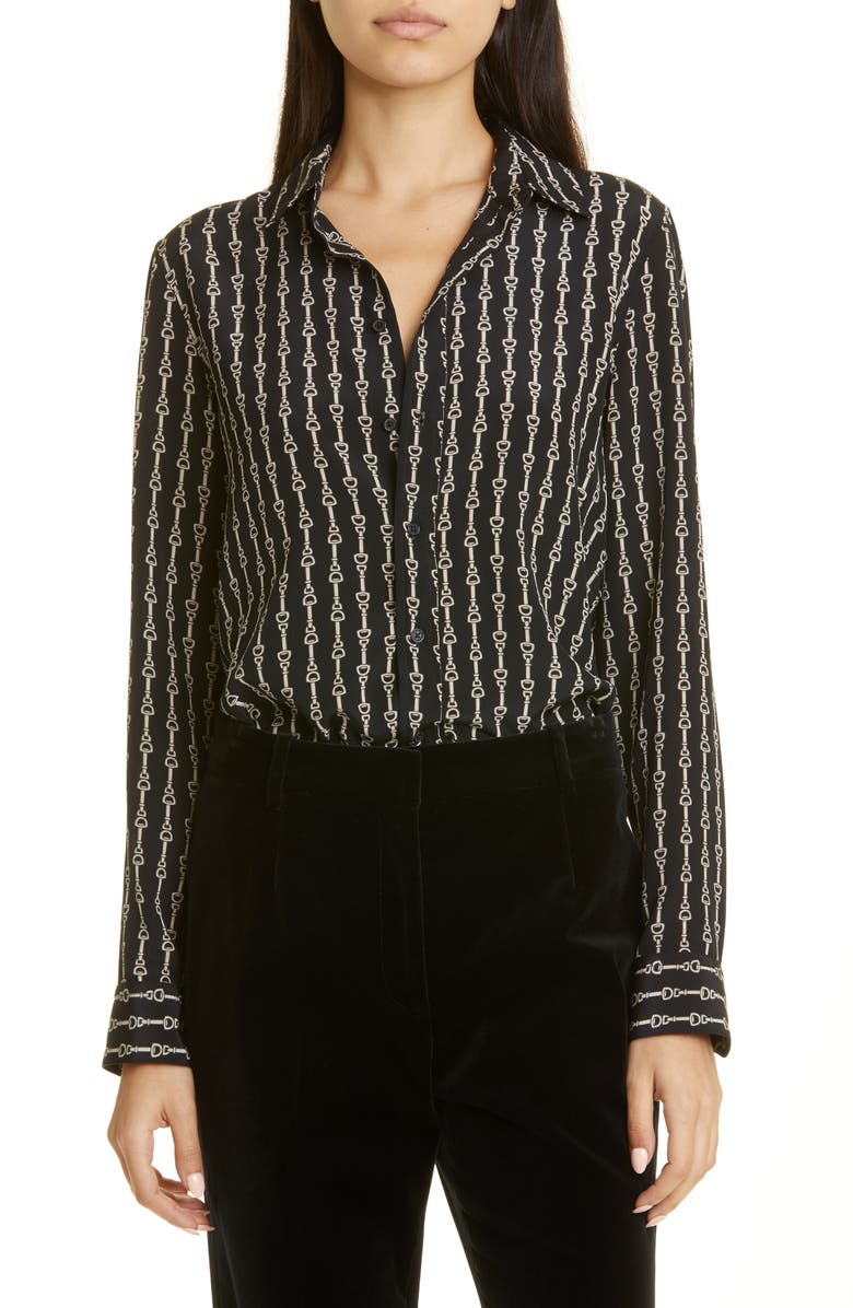 Nili Lotan Gaia Slim Fit Silk Blend Shirt, Main, color, 