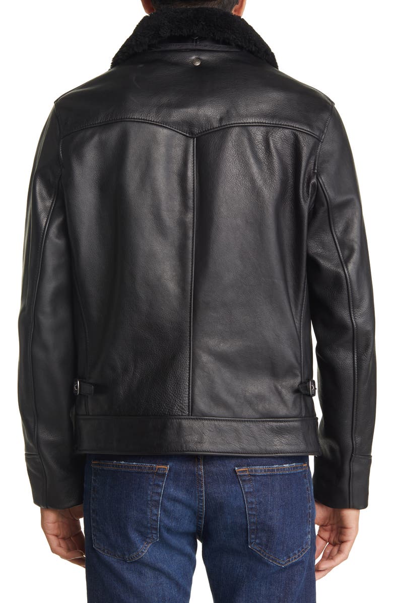 Schott NYC Leather Moto Jacket with Genuine Shearling Trim, Alternate, color,