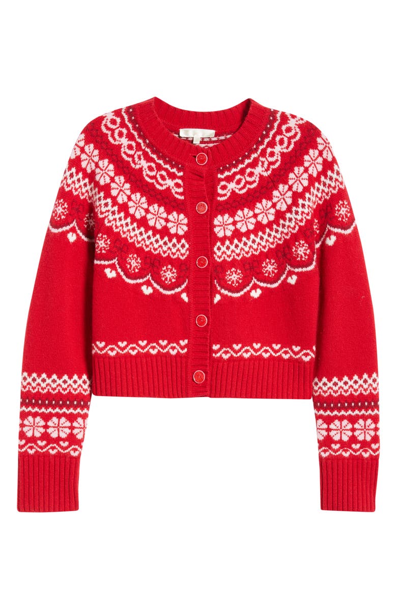 LoveShackFancy Shantae Fair Isle Merino Wool Cardigan, Alternate, color, Red Velvet Truffle