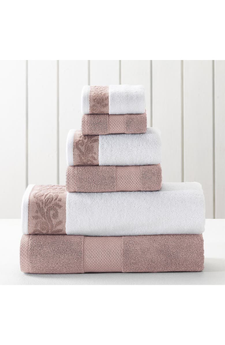 Modern Threads Filgree Jacquard Border Towel 6-Piece Set Dusty Rose, Alternate, color,