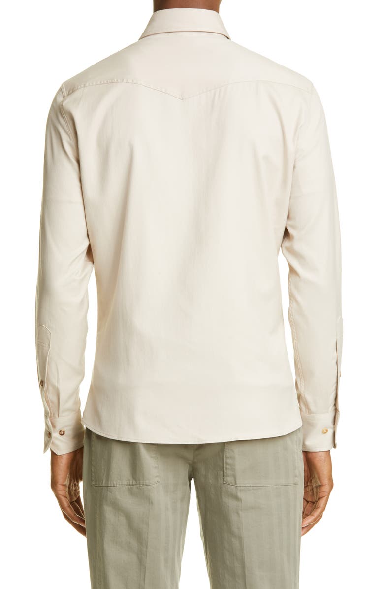 Brunello Cucinelli Leisure Fit Cotton Twill Western Shirt, Alternate, color, 