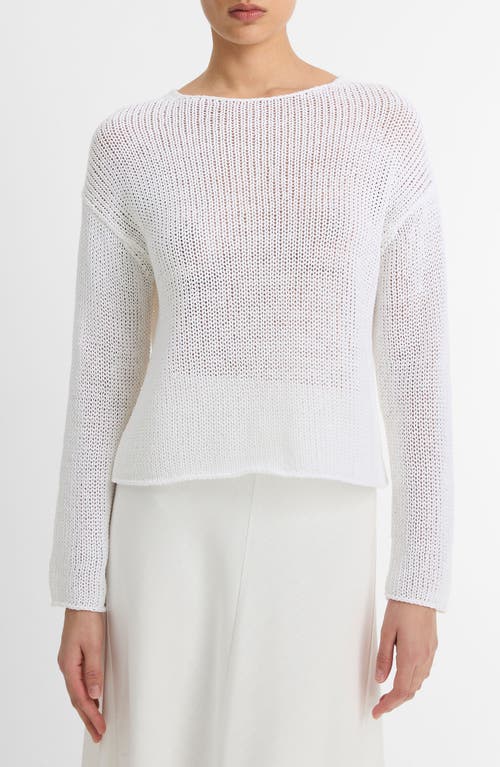 Vince Open Knit Boat Neck Sweater In Optic White