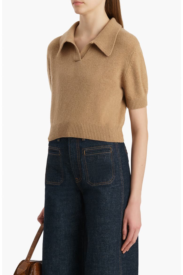 Leni Stretch Merino Wool & Cashmere Polo Sweater, Alternate, color, CAMEL