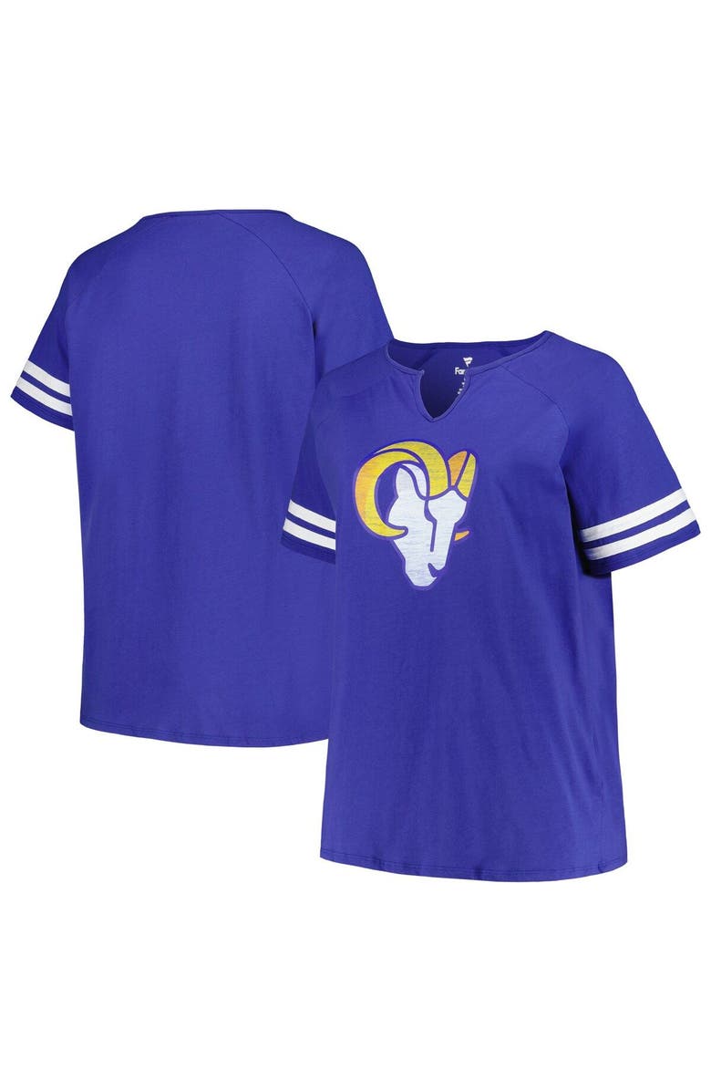 FANATICS Women's Fanatics Branded Royal Los Angeles Rams Plus Size Logo Notch Neck Raglan Sleeve T-Shirt, Main, color, 