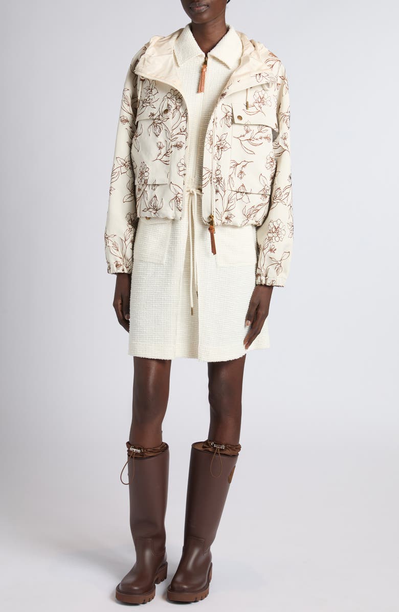 Moncler Stretch Tweed Half Zip Dress, Alternate, color, White