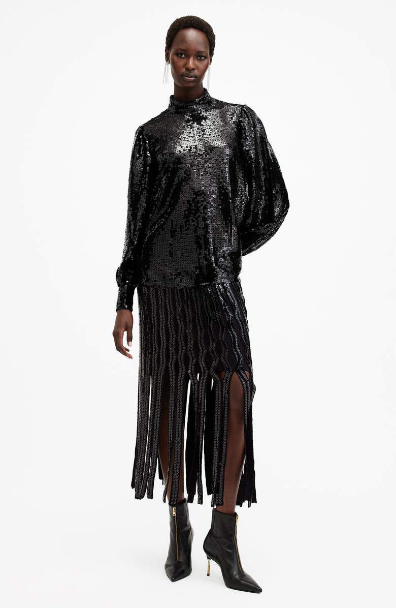 AllSaints Whitney Sequin Top, Alternate, color, Black