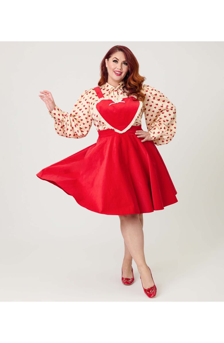 Unique Vintage Plus Size Bib Pinafore Skirt, Main, color, Red Solid