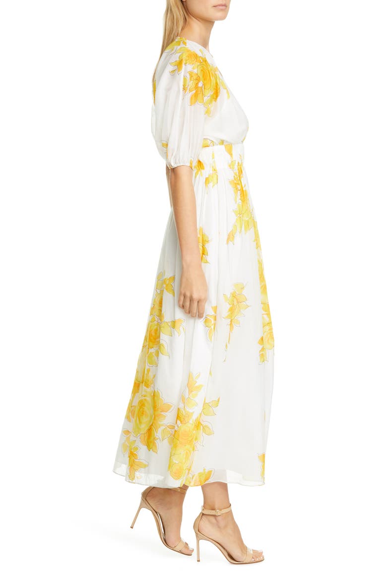 Floral Print Empire Waist Cotton Maxi Dress, Alternate, color, MARIGOLD