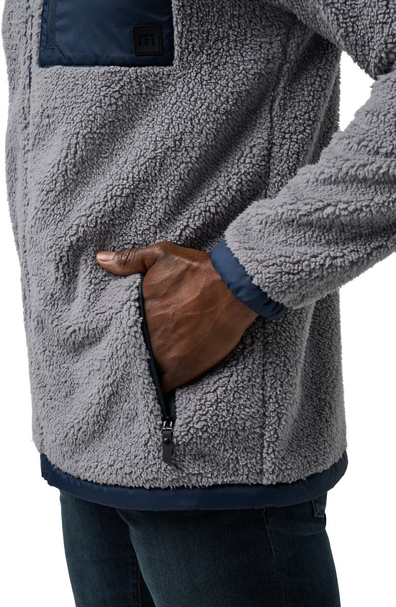 TravisMathew Ventura High Pile Fleece Hooded Jacket, Alternate, color, Sleet/ Total Eclipse