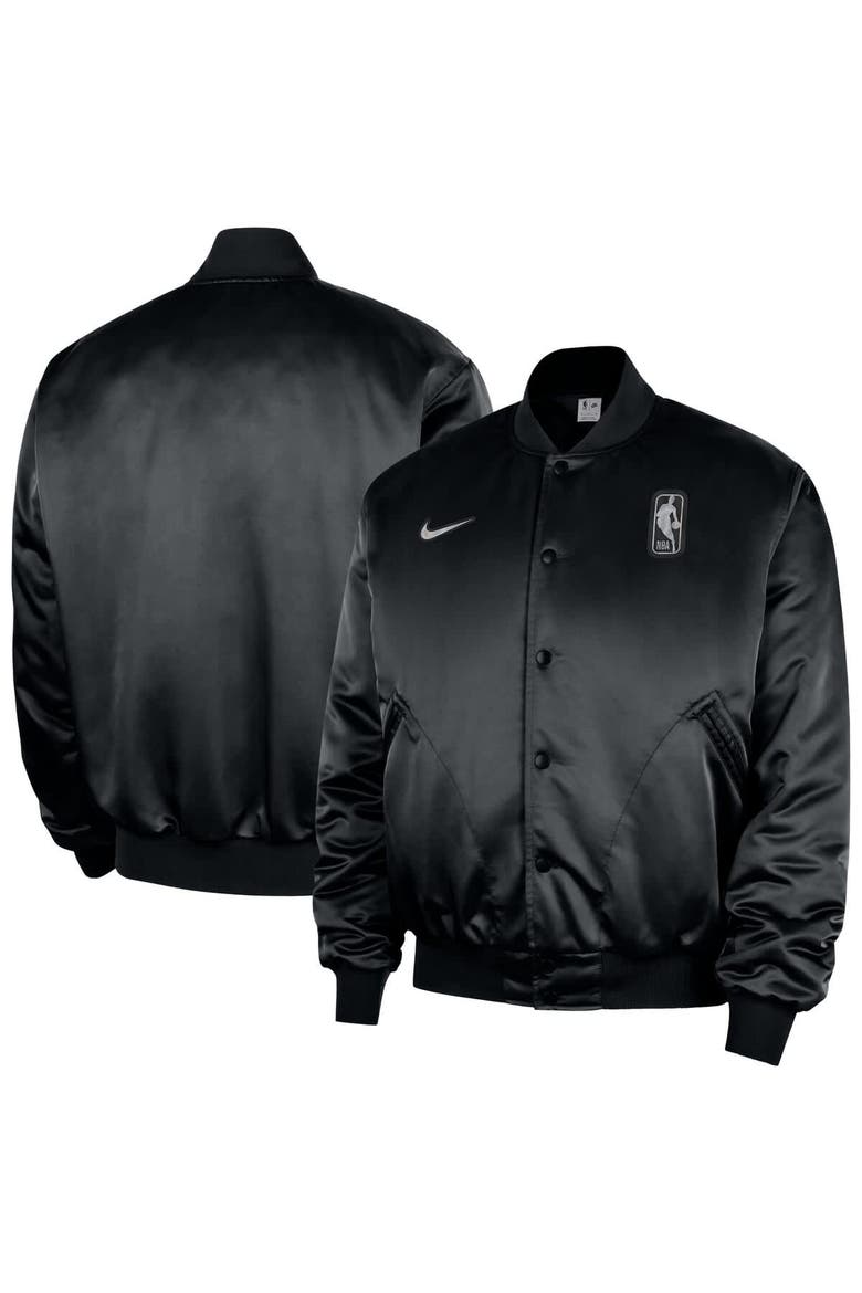 Men's Nike  Black NBA Authentic Lenticular Woven Satin Full-Snap Therma-FIT Jacket, Main, color, Black