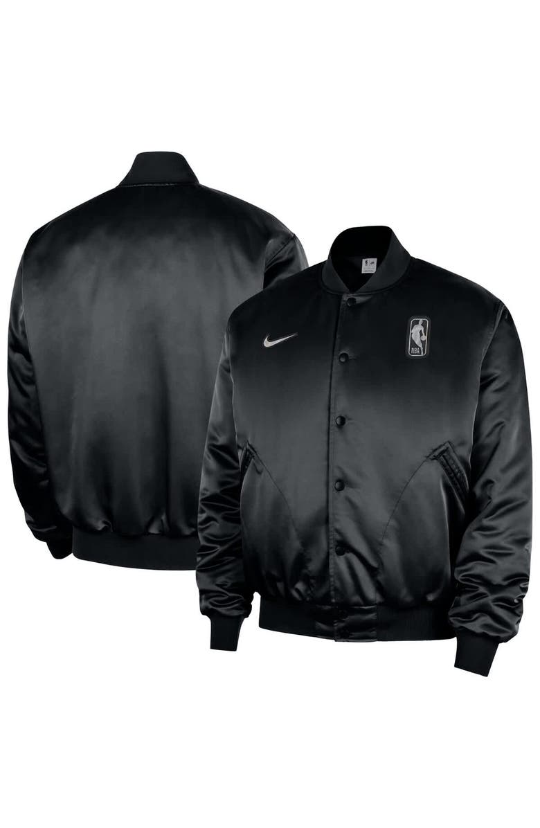 Nike Men's Nike  Black NBA Authentic Lenticular Woven Satin Full-Snap Therma-FIT Jacket, Main, color, Black