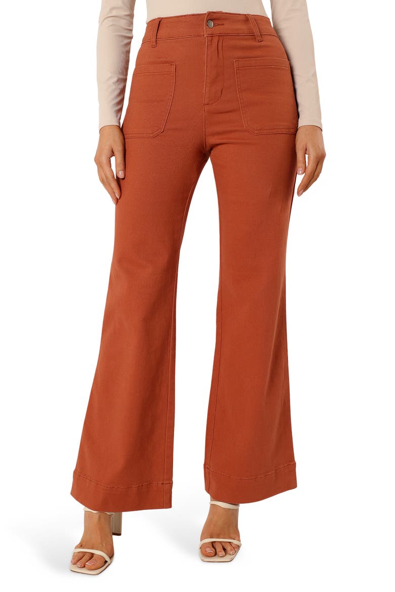 Nico Patch Pocket Super High Waist Wide Leg Jeans, Main, color, TAN