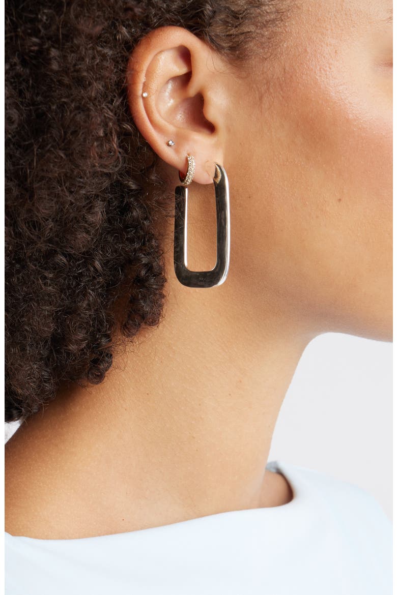 Watery Rectangular Hoop Earrings, Alternate, color, SILVER