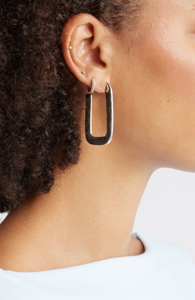 Open Edit Watery Rectangular Hoop Earrings, Alternate, color, Silver