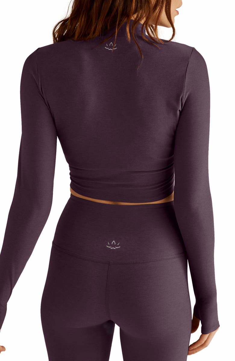 Beyond Yoga Moving On Featherweight Mock Neck Crop Top, Alternate, color, Eggplant Purple Heather