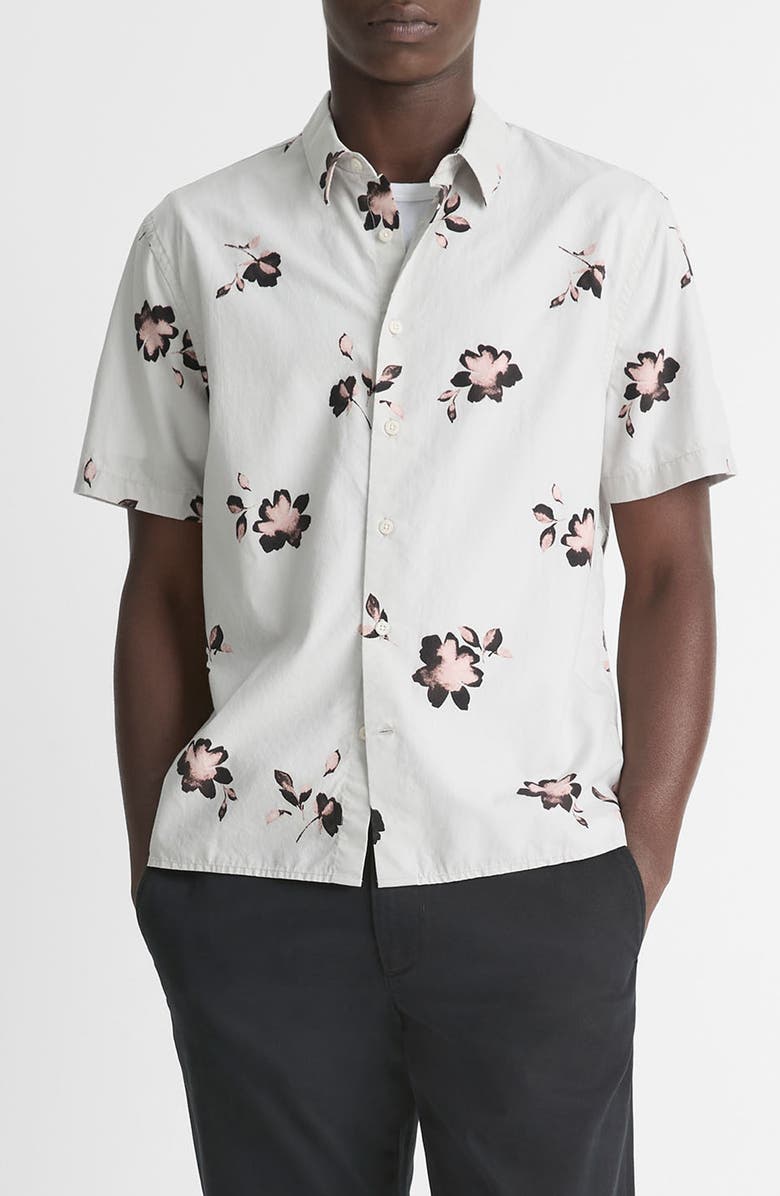 Vince Cascading Floral Short Sleeve Button-Up Shirt, Main, color, 