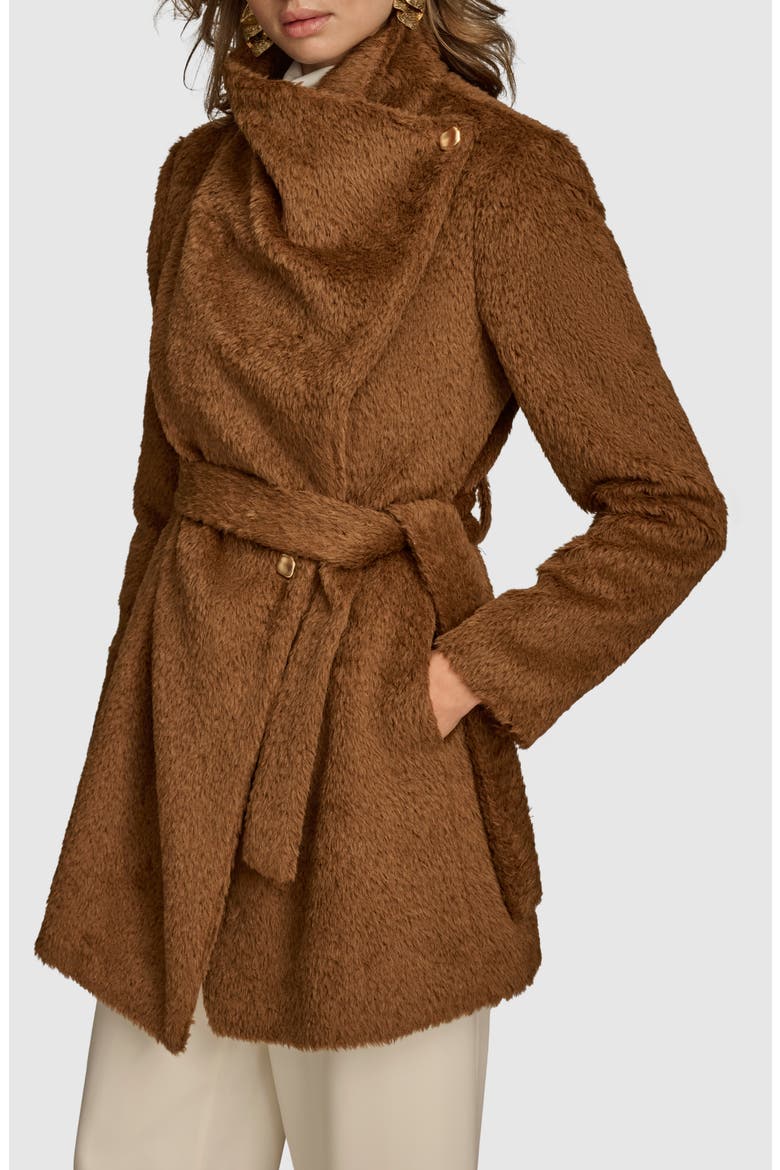 Faux Fur Wrap Coat, Alternate, color, TOBACCO