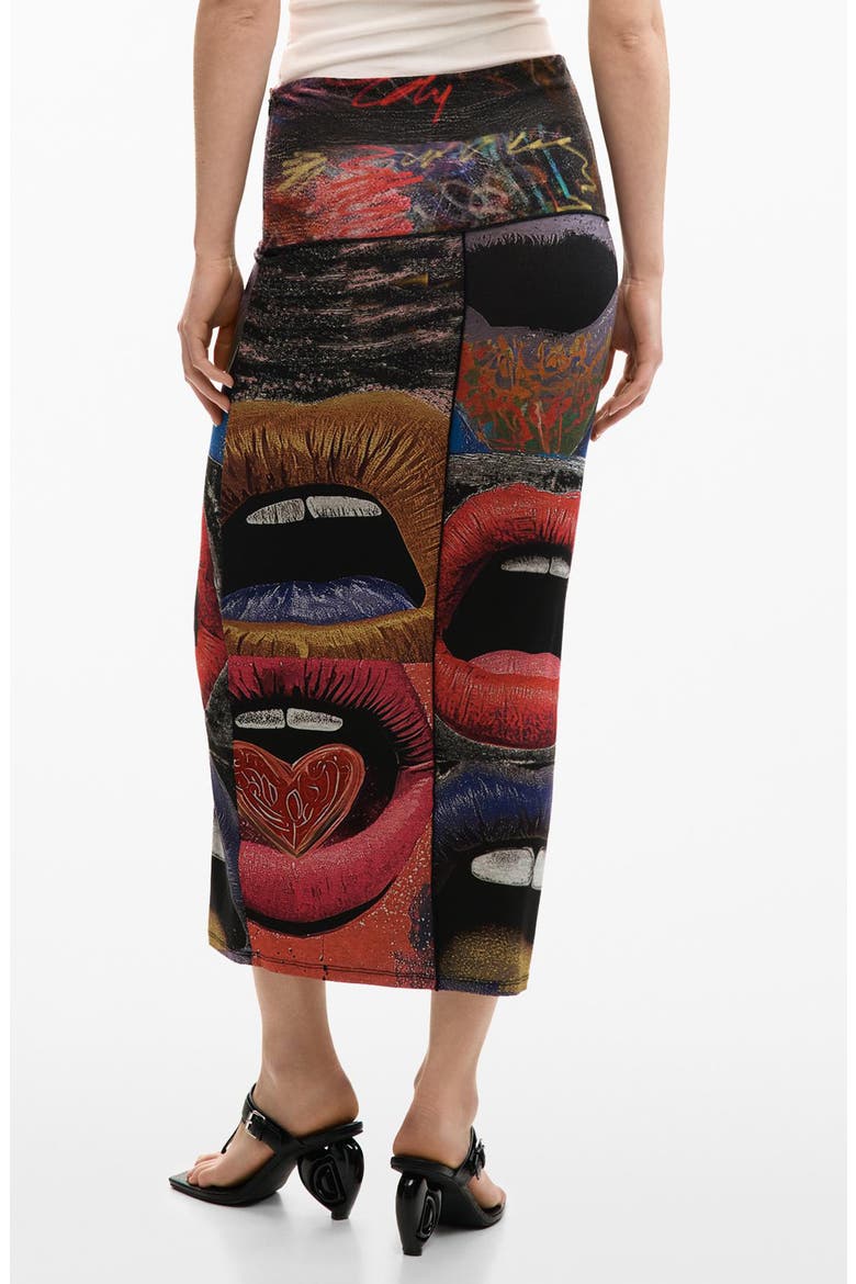 Repeating Print Midi Skirt, Alternate, color, BLACK