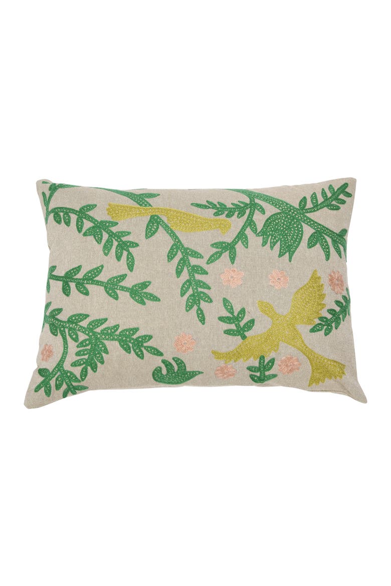 Cotton Chambray Lumbar Pillow with Bird Embroidery, Main, color, Cream