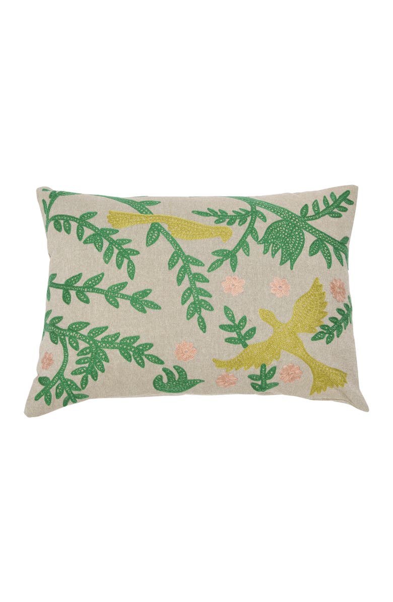 Storied Home Cotton Chambray Lumbar Pillow with Bird Embroidery, Main, color, Cream