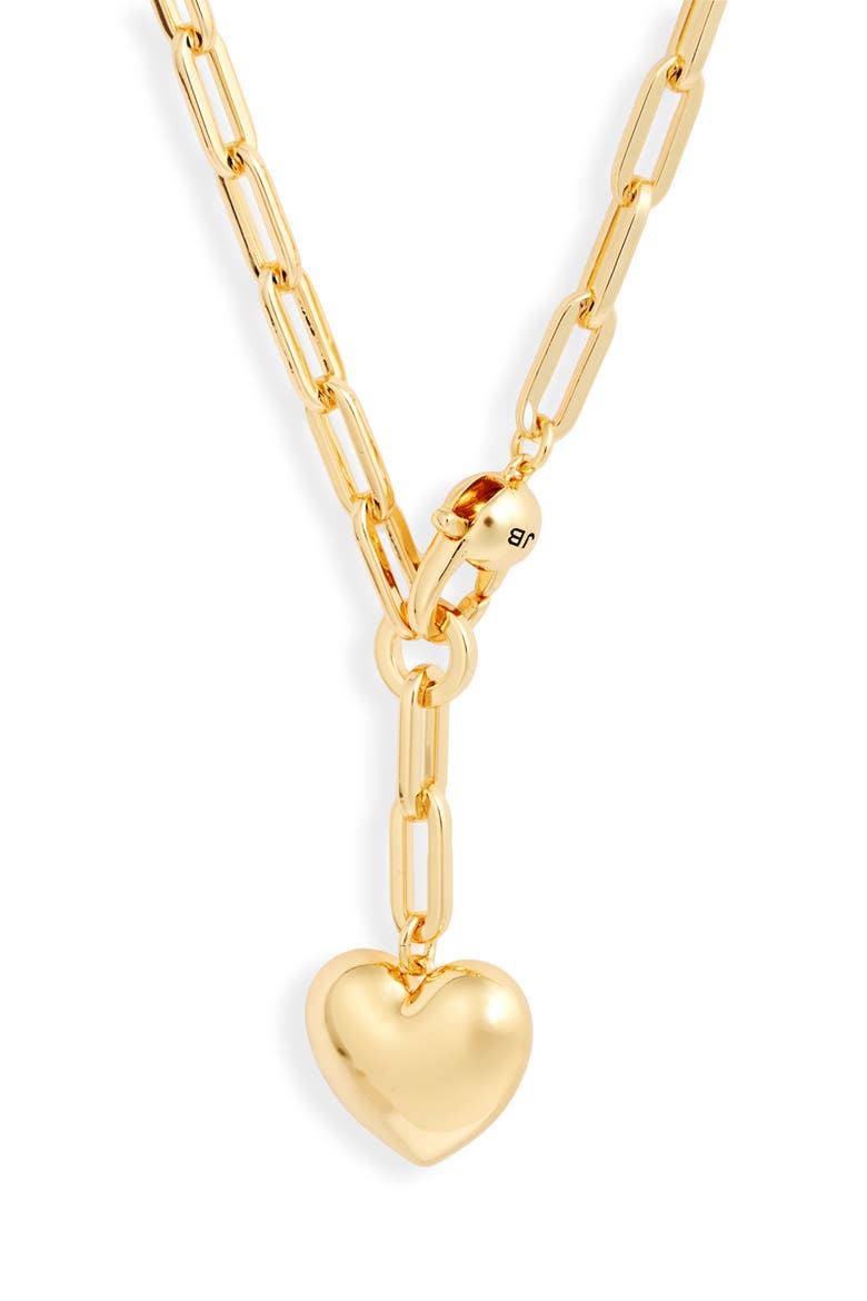 Puffy Heart Charm Paper Clip Chain Necklace, Main, color, HIGH POLISH GOLD
