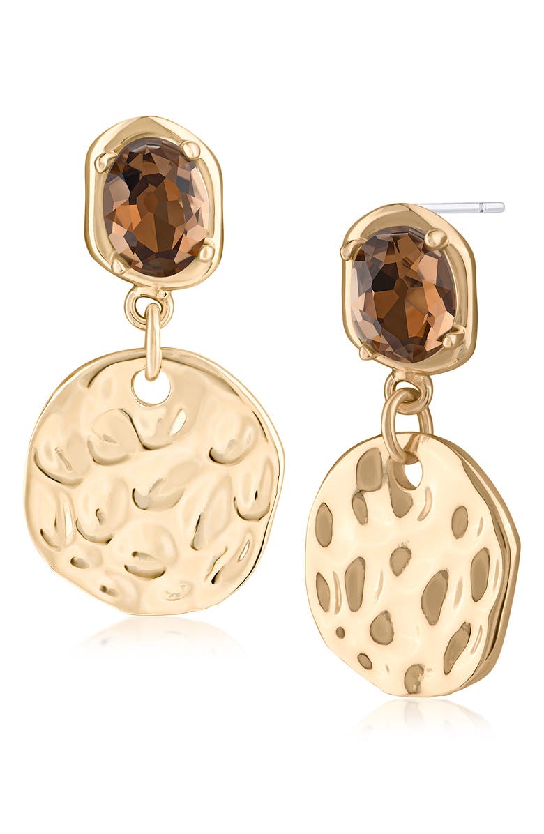 JARDIN Crystal Hammered Disc Drop Earrings, Main, color, Champange/ Gold