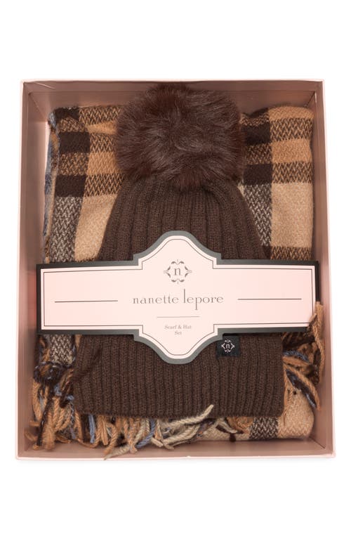Nanette Lepore Faux Fur Pompom Beanie & Scarf Set In Multi