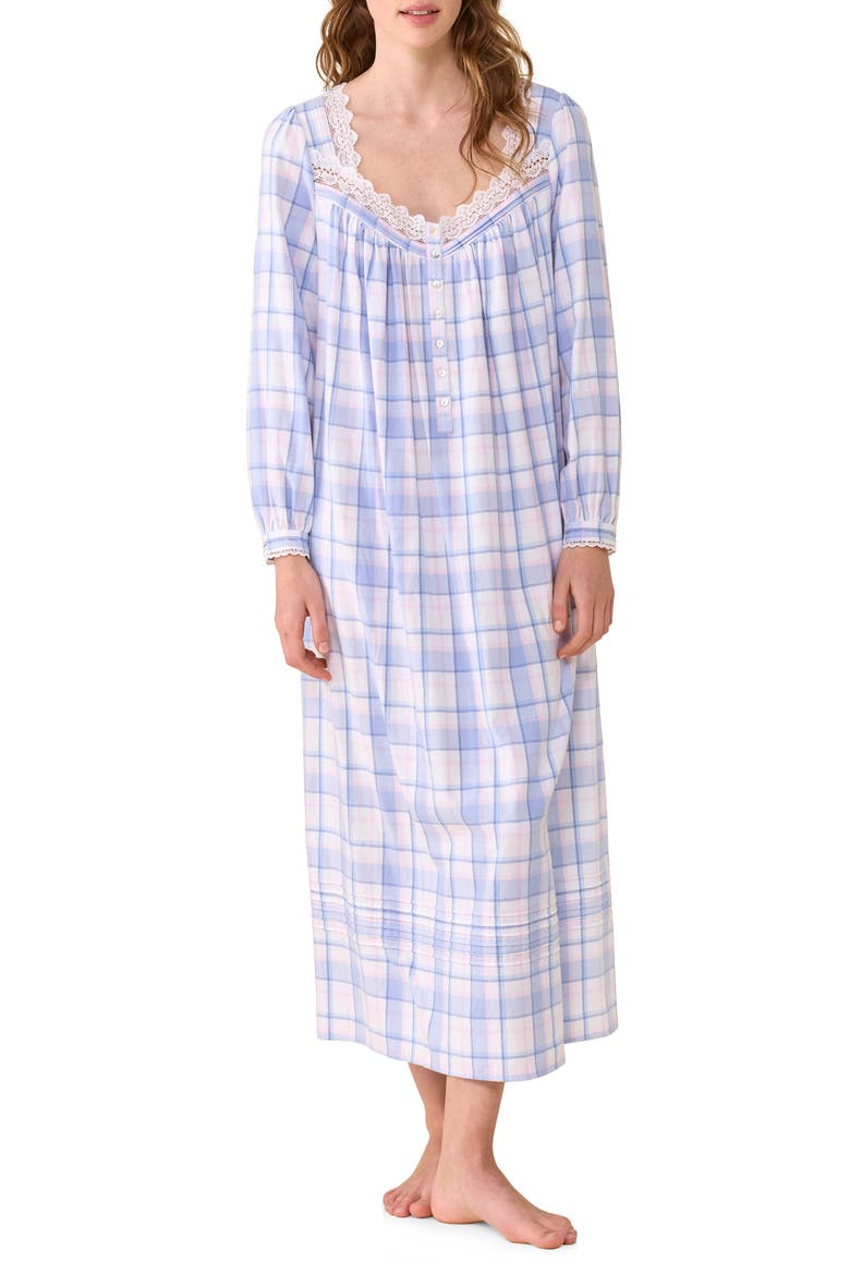 Pintuck Cotton Ballet Nightgown, Alternate, color, BLUE/ PLAID