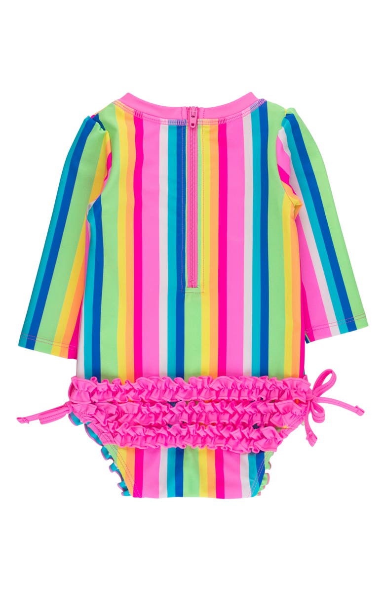 RuffleButts Kids' Seersucker One-Piece Rashguard Swimsuit, Alternate, color, Pink Multi