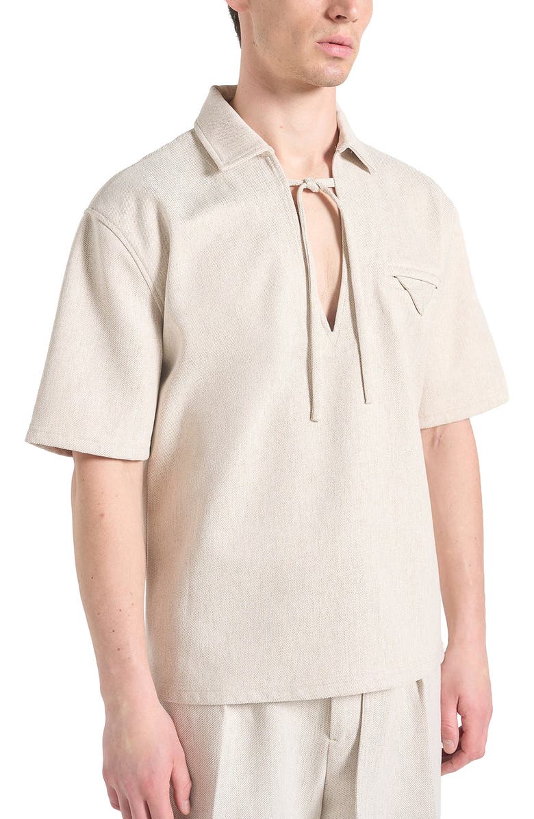 Manière De Voir Norbert Open Collar Textured Drawstring Shirt, Alternate, color, Cream