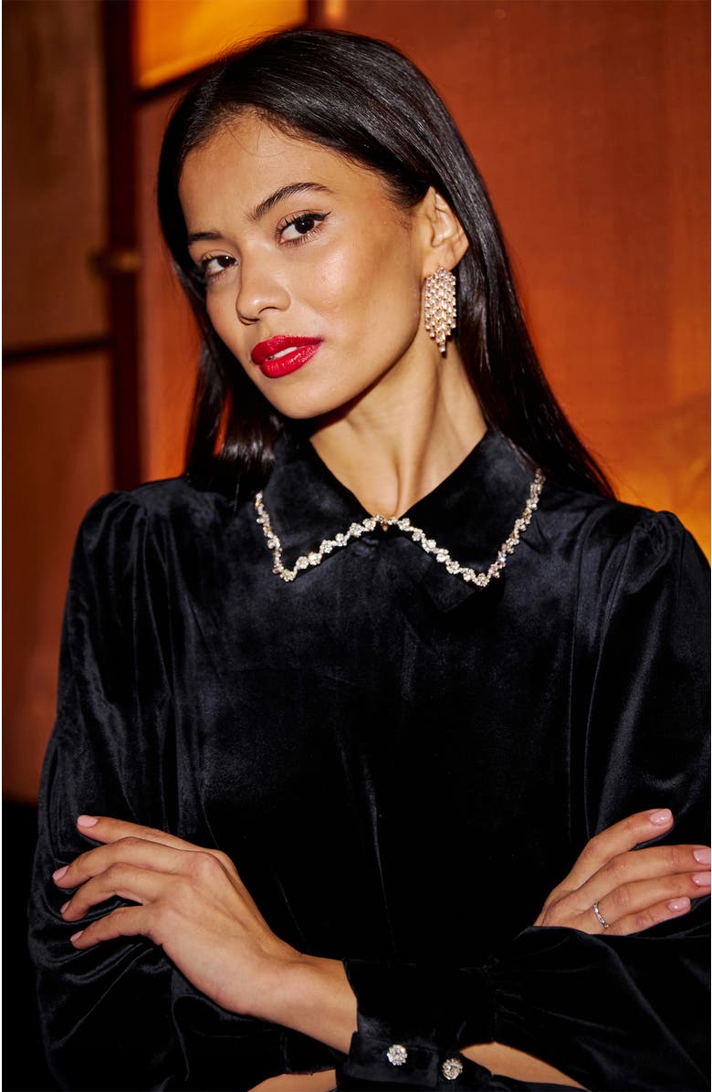 Yumi Long Sleeve Velvet Tunic Dress, Alternate, color, Black