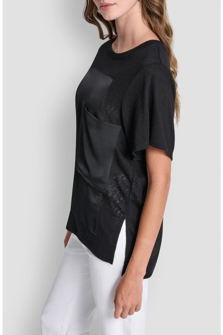 Mixed Media Satin Top, Alternate, color, BLACK