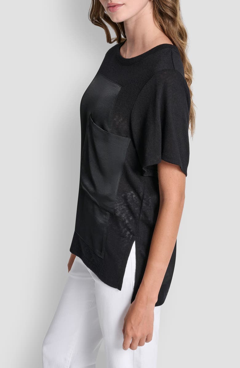 DKNY Mixed Media Satin Top, Alternate, color, Black