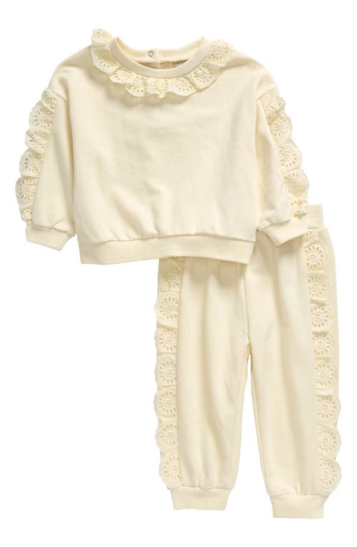 Habitual Kids Eyelet Ruffle Sweatshirt & Joggers Set in Off-White 