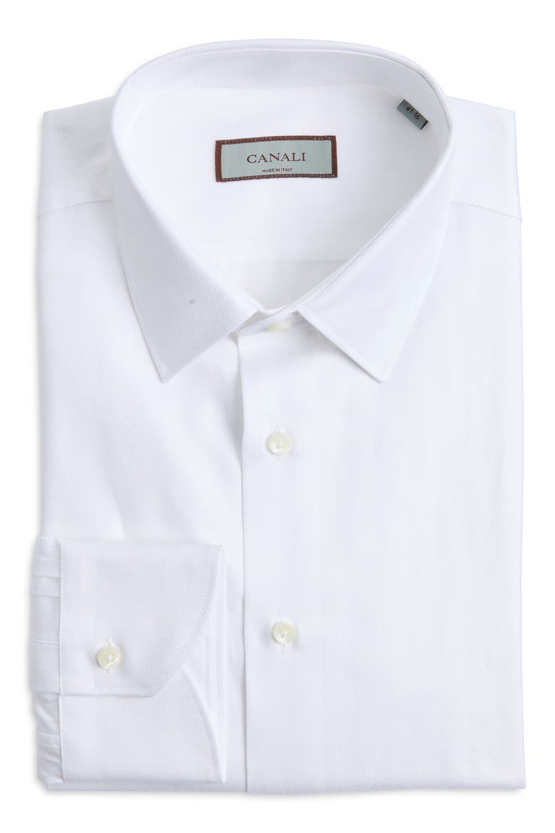 Regular Fit Herringbone Dress Shirt, Alternate, color, WHITE