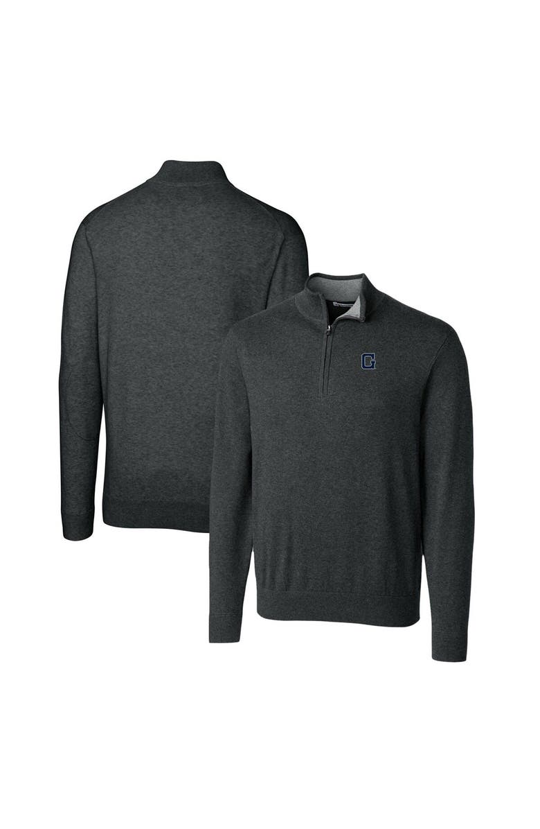 Cutter & Buck Men's Cutter & Buck Heather Charcoal Georgetown Hoyas Lakemont Tri-Blend Big & Tall Quarter-Zip Pullover Sweater, Alternate, color, 