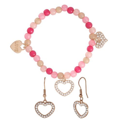 Jessica Simpson Kids Kids Pink Heart Charm Bracelet & Earrings Set In Pink