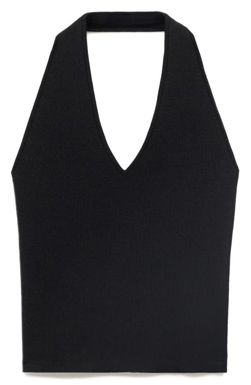 Mango Halter Neck Rib Top In Black